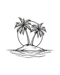 Small Island With Twin Palm Shadows: A Nighttime Reverie
